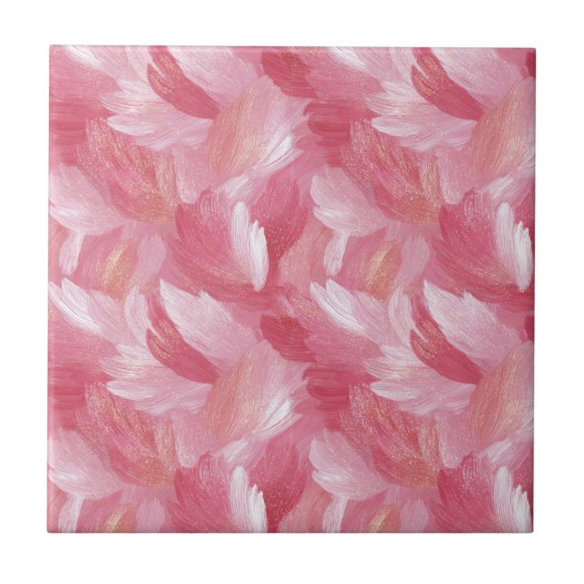 Rosa Pinselstrich Glitter Abstractes Muster Fliese (Vorderseite)