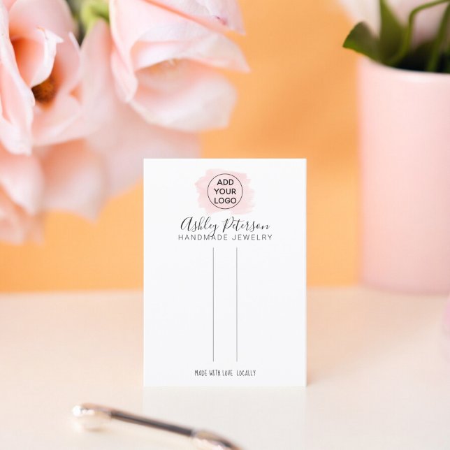 Rosa Pinselstrich Logo Schmuck Haarspange Display Visitenkarte (Pink brushstroke logo jewelry hair clip display business card)