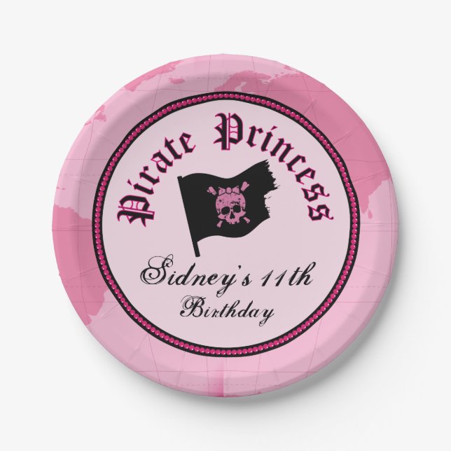 Rosa Piraten-Prinzessin Party Pappteller (Vorderseite)