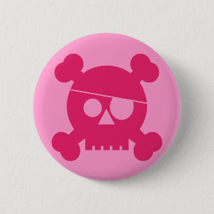 Rosa Piraten-Schädel - Knopf Button