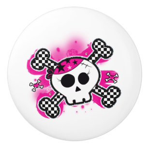 Rosa Piratenschädel-Kreuzknochen-Punk-Kommode Keramikknauf