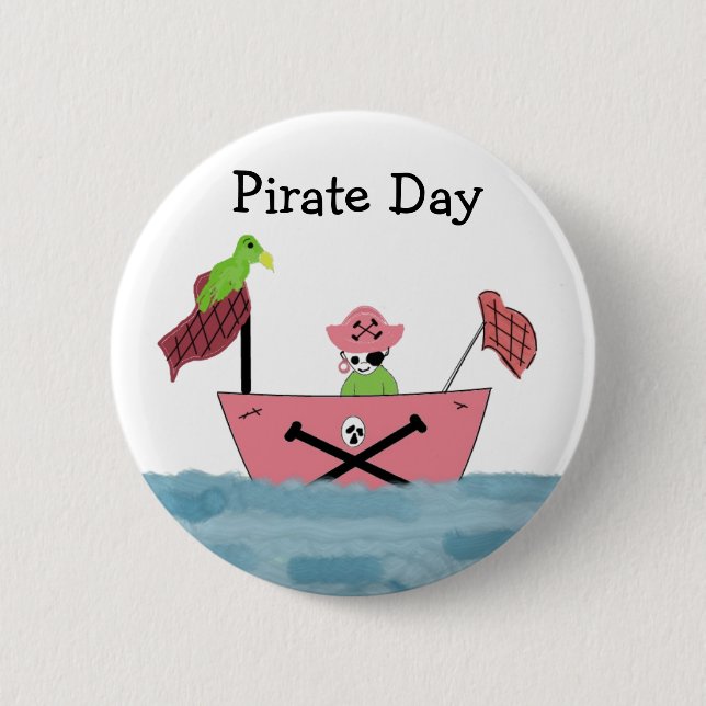 Rosa Piratenschiff Button (Vorderseite)