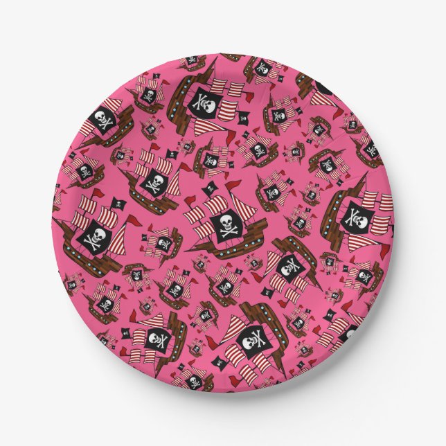 Rosa Piratenschiff Pappteller (Vorderseite)