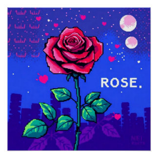 Rosa pixelada estilo retro poster