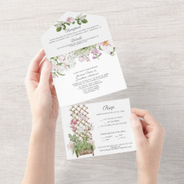 Rosa Platterbsen und Rose Hochzeit All In One Einladung