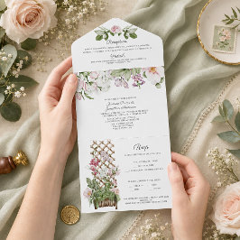Rosa Platterbsen und Rose Hochzeit All In One Einladung