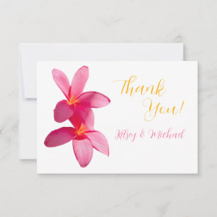 Rosa Plumeria-Blüten, Tropisch, Florale Hochzeit Dankeskarte