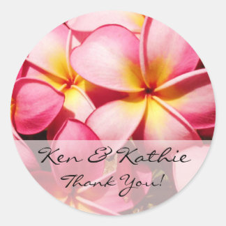 Rosa Plumeria-Hochzeit danken Ihnen Aufkleber