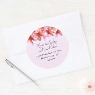 Rosa Plumeria Name und Adresse Umschlag Siegel Runder Aufkleber
