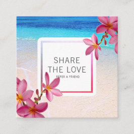 Rosa Plumeria-Strand-Empfehlungs-Kunden-Karte Quadratische Visitenkarte