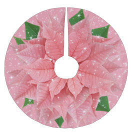 Rosa Poinsettia-Feiertags-Schein Polyester Weihnachtsbaumdecke