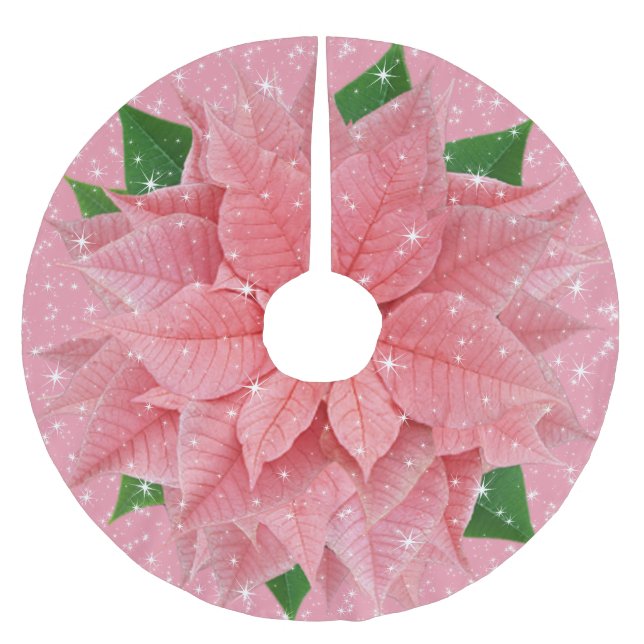Rosa Poinsettia-Feiertags-Schein Polyester Weihnachtsbaumdecke (Vorderseite)
