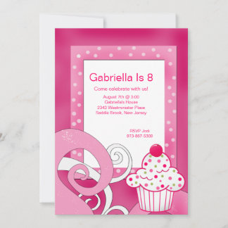 Rosa, Polka Dot, Cupcake Geburtstagsparty Einladun Einladung