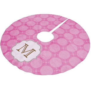 Rosa Polka Dot Print Monogram, Initial Tree Skirt Polyester Weihnachtsbaumdecke