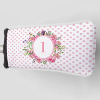 Rosa Polka-Punkt-und Blumen-Putter-Abdeckung
