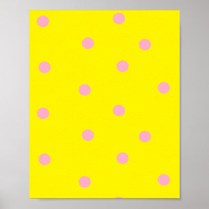 Rosa Polka-Punkte auf Gelb Poster