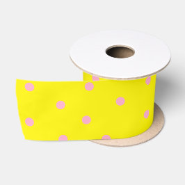 Rosa Polka-Punkte auf Gelb Satinband