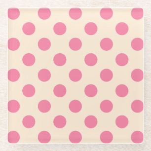 Rosa Polka-Punkte auf Sahne Glasuntersetzer