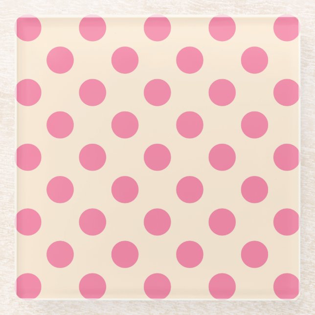 Rosa Polka-Punkte auf Sahne Glasuntersetzer (Vorderseite)