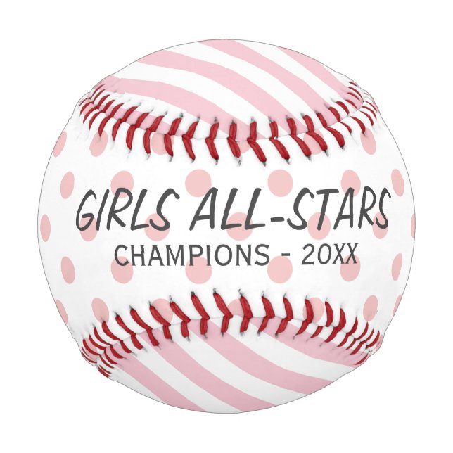 rosa Polka-Punkte und Streifen mit benutzerdefinie Baseball (Vorderseite)