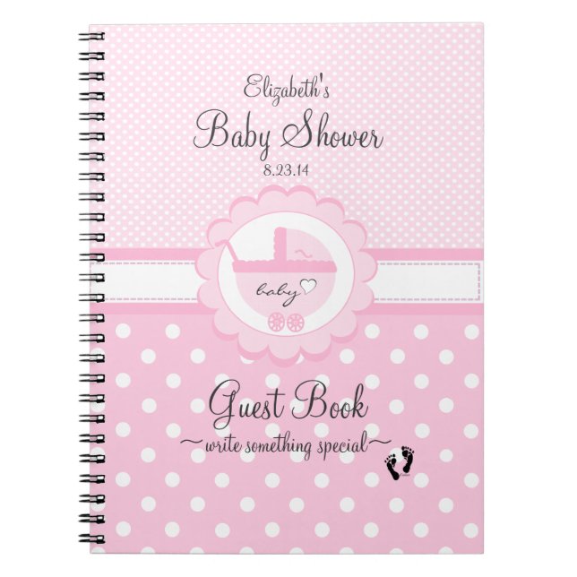 Rosa Polka punktiertes Babyparty-Gast-Buch Notizblock (Vorderseite)