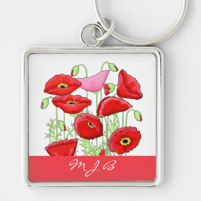 Rosa Pollen Art Custom Monogram Personalisiert Schlüsselanhänger (Vorne)