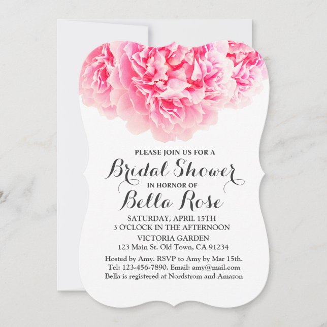 Rosa Pony Brautdusche Einladungen Peony3 (Vorderseite)
