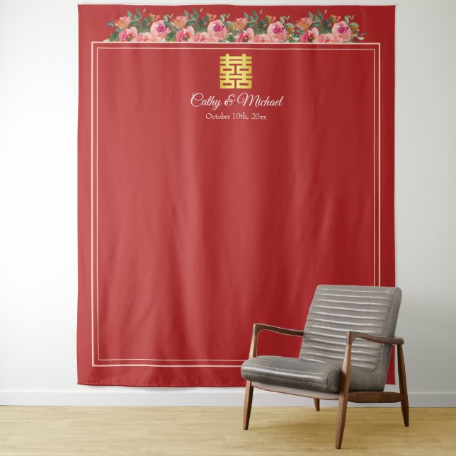 Rosa Pony Rot moderne chinesische Hochzeitskulisse Wandteppich (Beispiel)