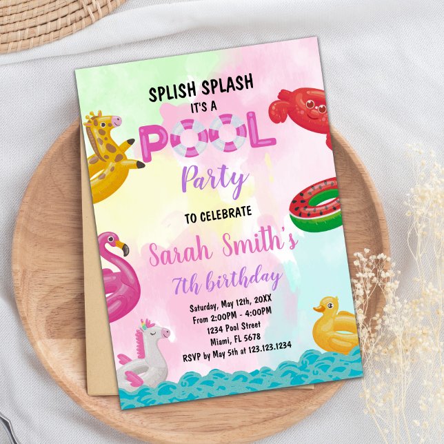 Rosa Pool Geburtstagseinladungen Einladung (Pink Pool Birthday Invitations)