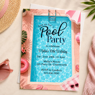 Rosa Poolparty-Geburtstag | Sommer-Schwimmparty Einladung
