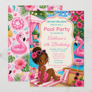 Rosa Poolparty Mädchen Geburtstag Einladung