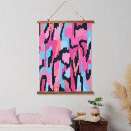 Rosa Pop Abstrakt Wandteppich Mit Holzrahmen