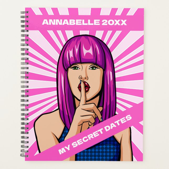 Rosa Pop-Art Mädchen Personalisiert  Planer (Vorderseite)