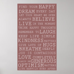 Rosa positive Gedanken-inspirierend Wörter Poster
