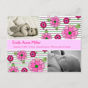 Rosa Posy - Baby Ankündigungspostkarte