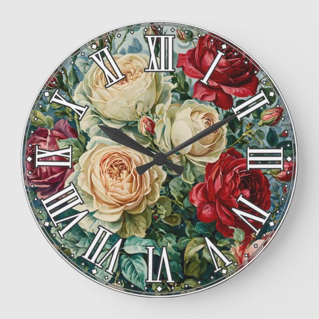 Rosa Pracht. Blumenstrauß aus Rose. Große Wanduhr (Vorderseite)