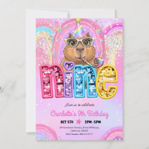 Rosa Preppy Capybara 9. Geburtstag Einladung