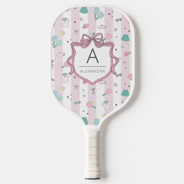 Rosa Preppy Monogram Print Pickleball Schläger (Vorderseite)