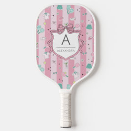 Rosa Preppy Monogram Print Pickleball Schläger