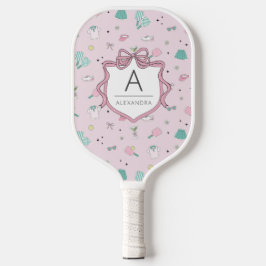 Rosa Preppy Monogram Print Pickleball Schläger