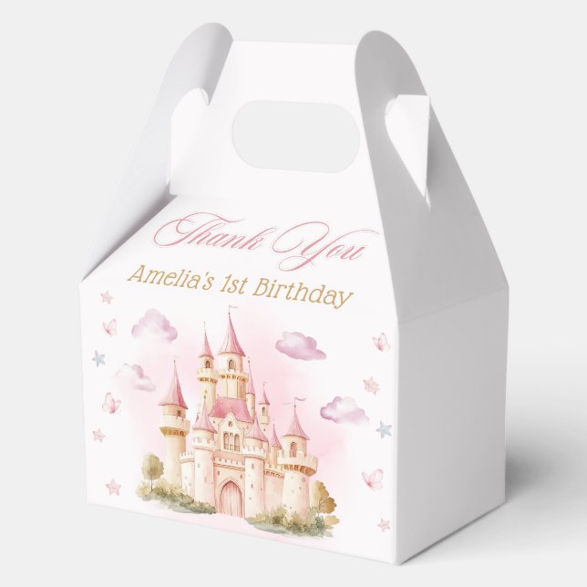Rosa Princess Burg Birthday Gefallen Schachtel Geschenkschachtel (Vorderseite)
