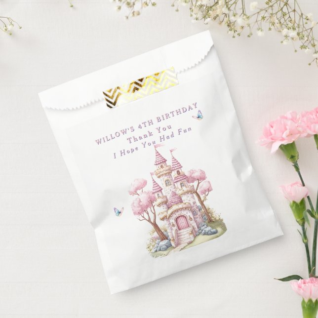 Rosa Princess Burg Rosa Bäume Schmetterlinge Geschenktütchen (Versiegelt)