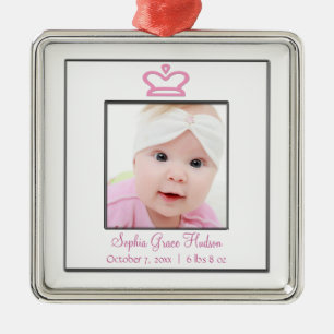 Rosa Princess Crown Baby Girl Foto Silbernes Ornament