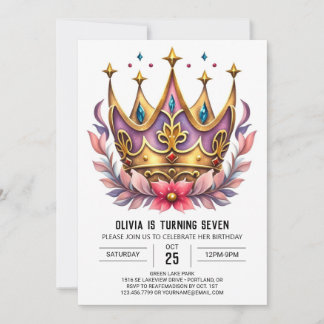 Rosa Princess Crown Geburtstag Einladung