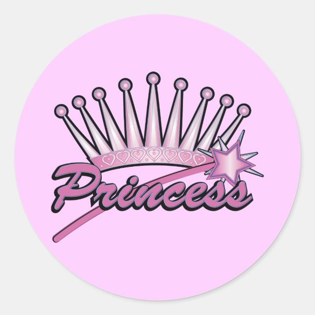 Rosa Princess Crown Runder Aufkleber (Vorderseite)