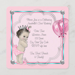 Rosa Prinzessin 1. Geburtstag Party Einladung