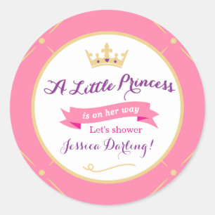 Rosa Prinzessin-Babyparty Aufkleber-  + Lila Runder Aufkleber