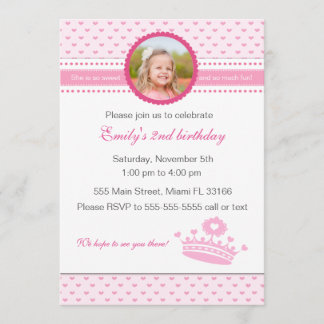 Rosa Prinzessin-Birthday Foto Invitation Girl Einladung