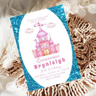 Rosa Prinzessin Burg Mädchen Geburtstagsparty Einladung