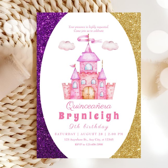 Rosa Prinzessin Burg Mädchen Geburtstagsparty Einladung (Von Creator hochgeladen)